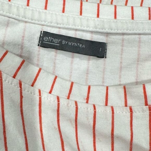 Ether by Myntra Pinstripe Orange White Cropped Tee Women’s Large - Picture 2 of 4